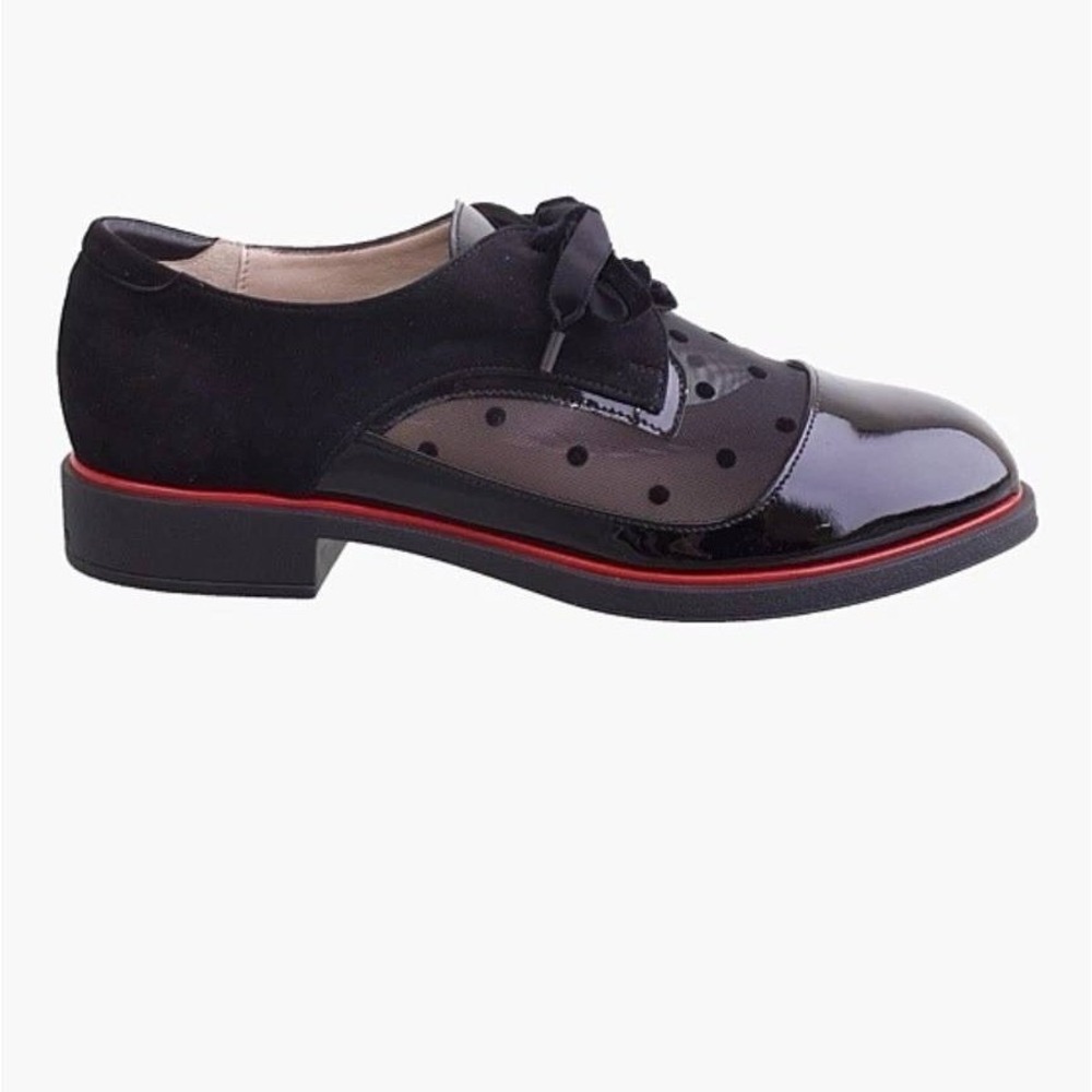 BEAUTIFEEL TORA Black Oxford Polka Dots 39 Black Patent Suede Mesh Red Trim Goth